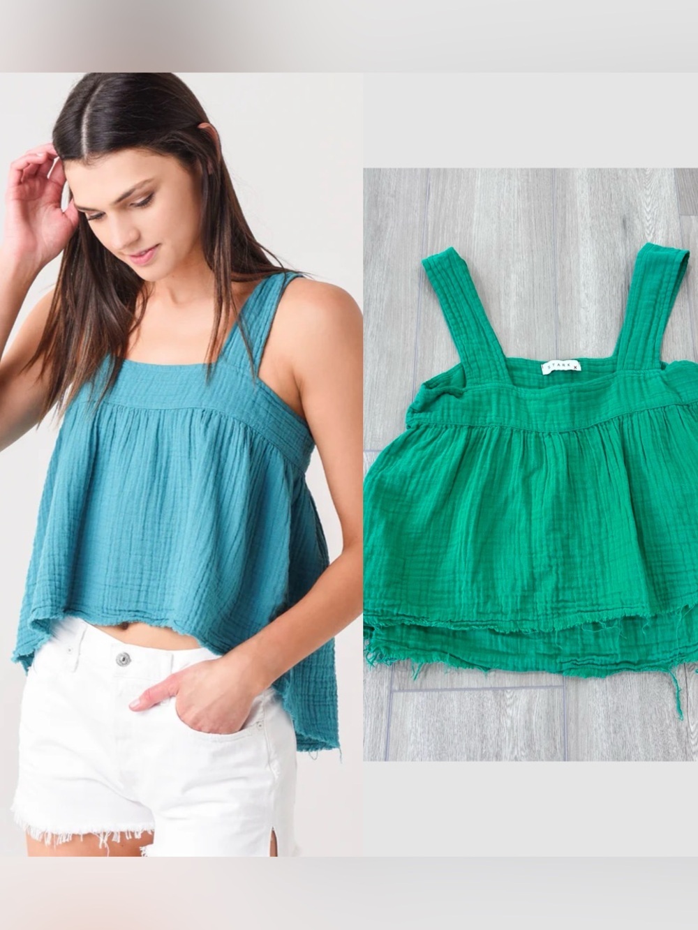 Stark X sleeveless gauze cropped top green small